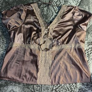 LANE BRYANT SILK BLOUSE TOP BRONZE